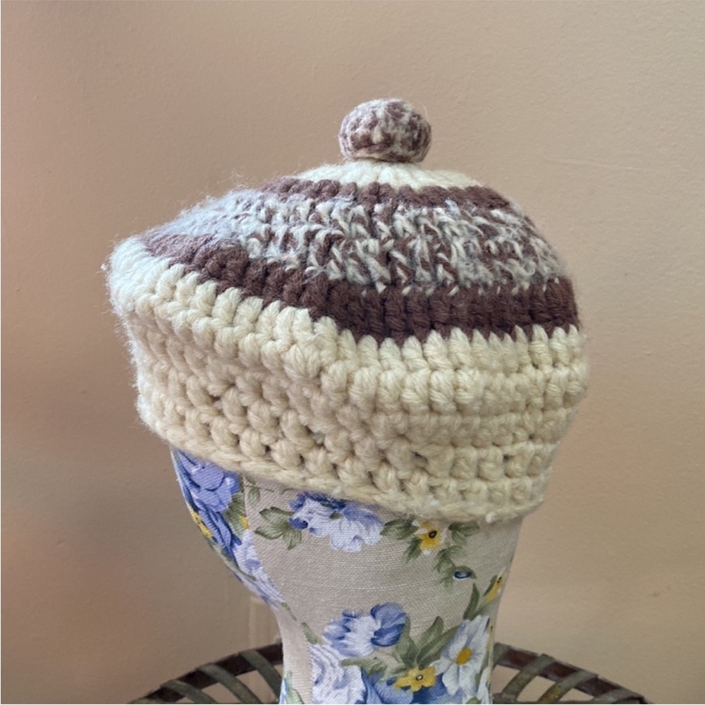 VTG Handmade Handknit Knitted Crochet Beret Pom - Picture 3 of 8